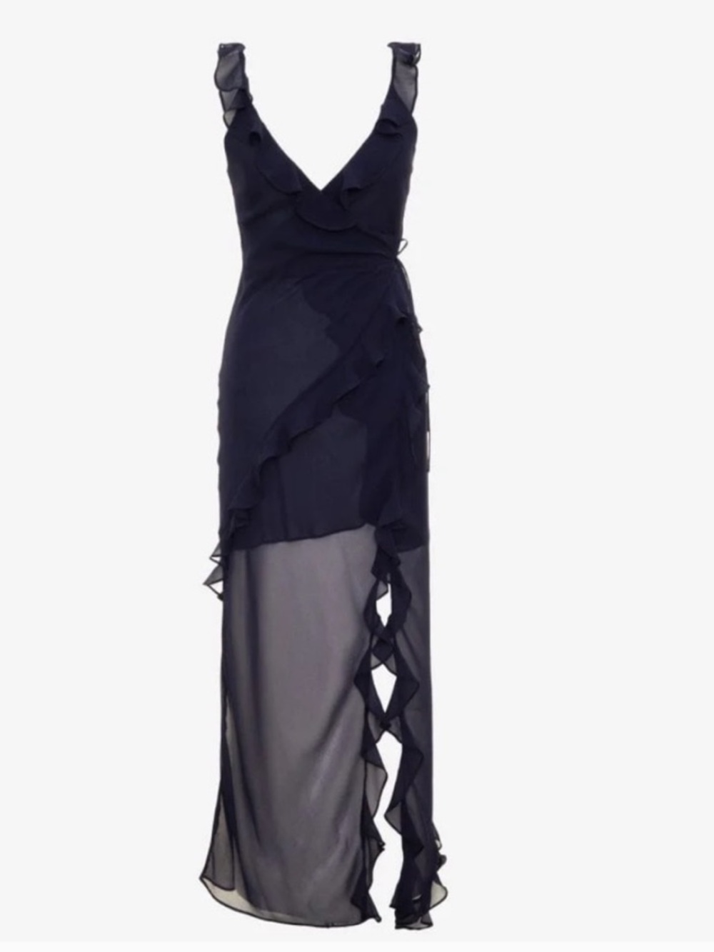 Rumored Just like heaven maxi ruffle and sheer dress Elegant Navy Ruffle wrap M